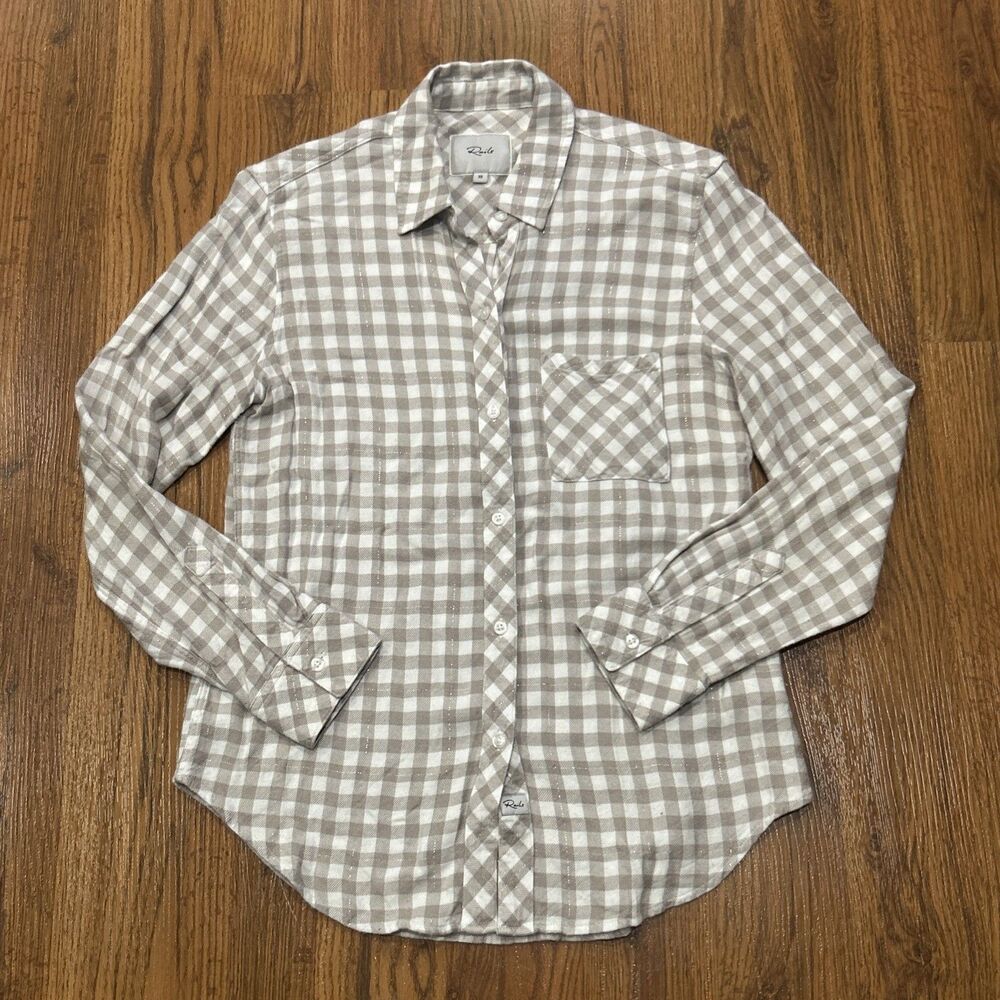 Rails Shirt Womens XS Plaid Flannel Button Down Hunter Long Sleeve Cream Tan